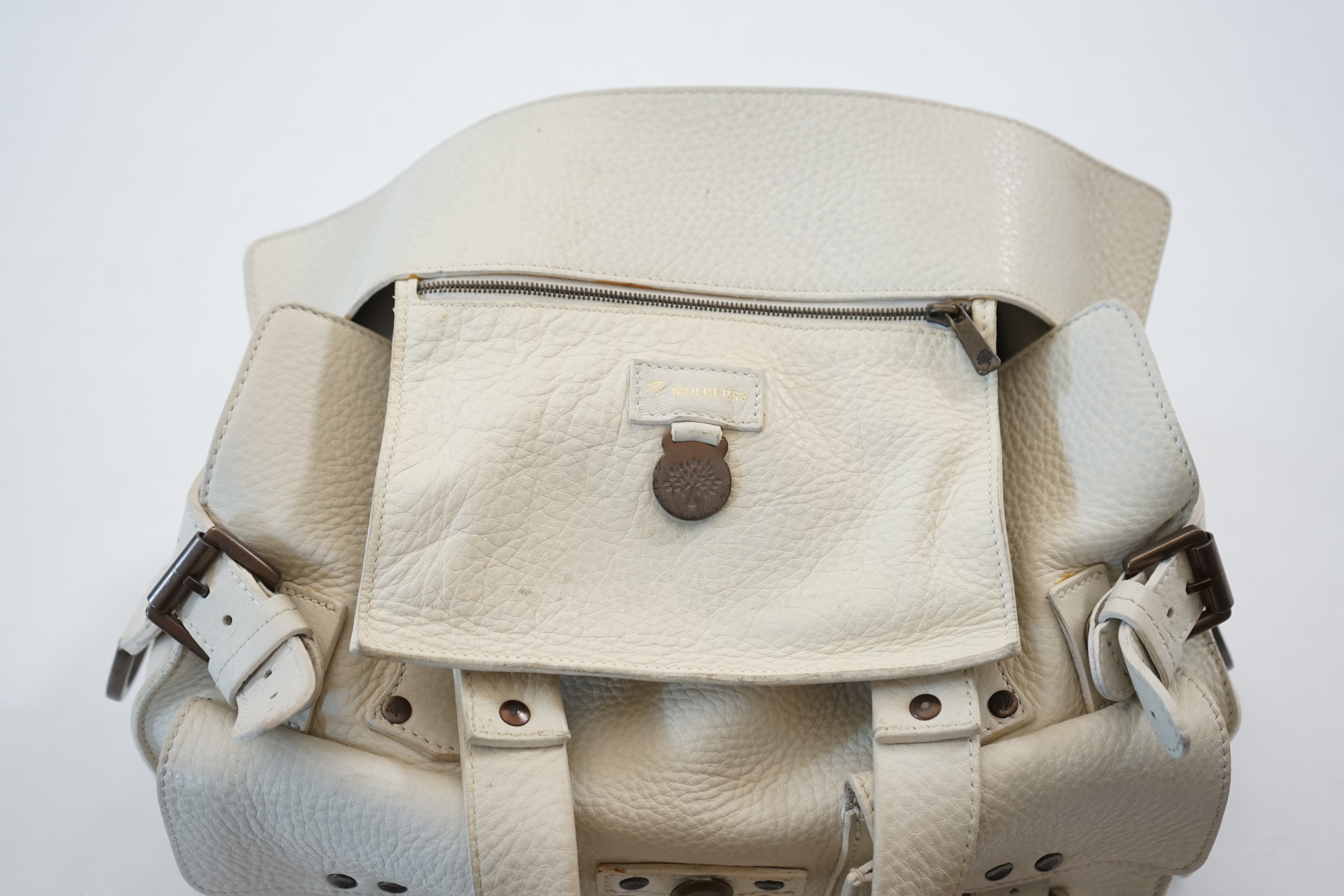 A Mulberry Roxanne cream leather handbag width 34cm, depth 15cm, height 18cm